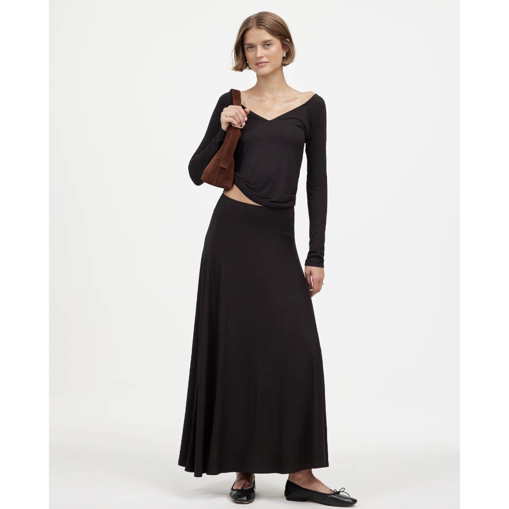 Madewell Jersey Asymmetric-Seam Midi Skirt Black Small Nwt